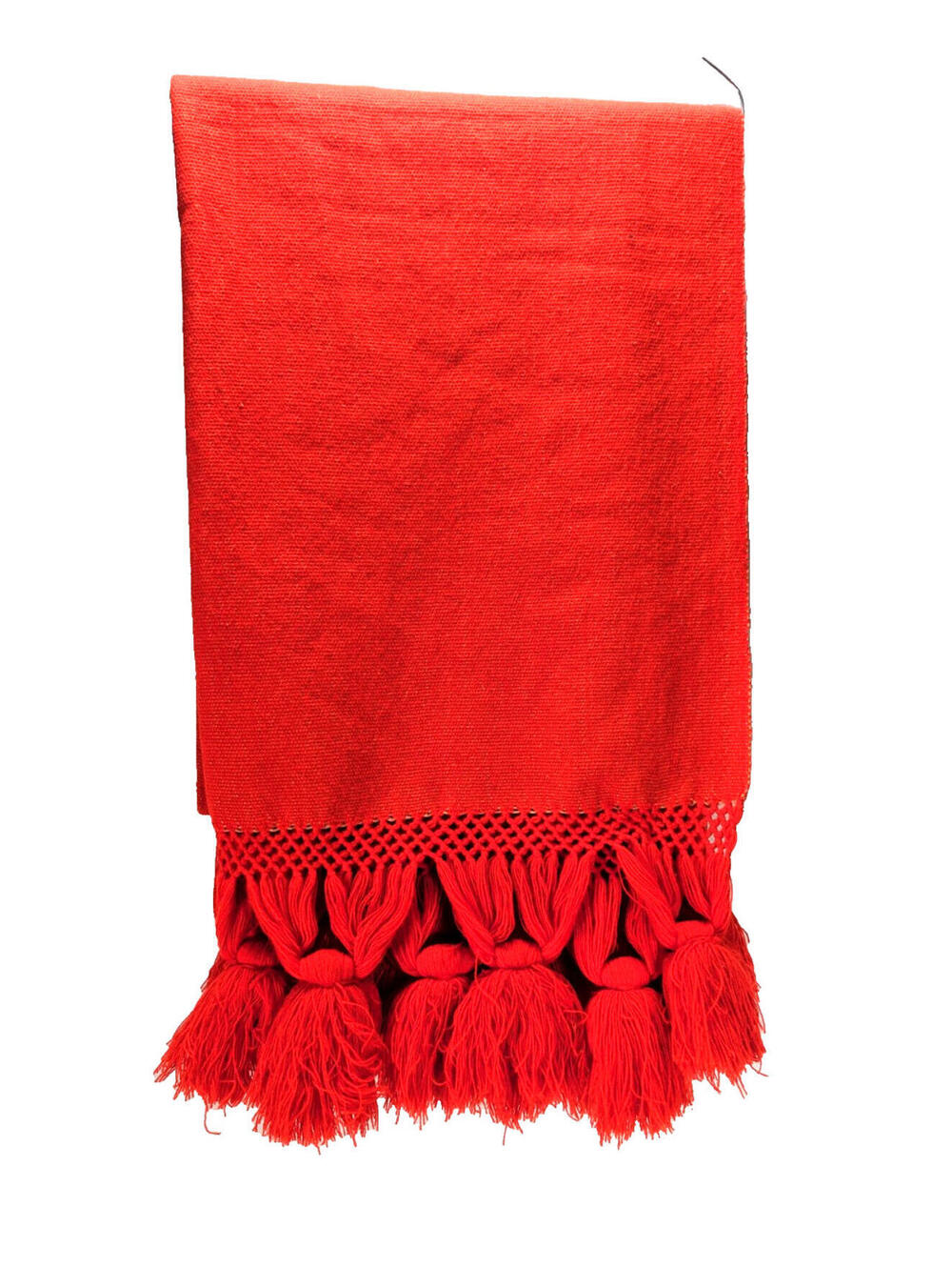 Red Pashmina Wrap With Tassles Shawl for Women Wool Cotton Blend 80" x 26"